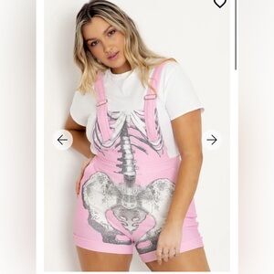 Blackmilk Clothing Ribs Pink Short Overalls Size L